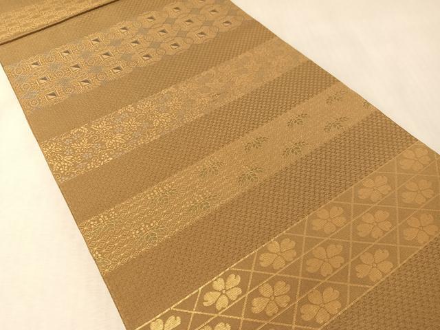 平和屋着物●西新　川島織物　全通柄　本袋帯　横段花文　金糸　正絹　逸品　CABM3016vp