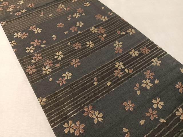 平和屋着物●撫松庵　六通柄　京袋帯　唐織　横段舞桜　銀糸　たとう紙付き　CABM3018vp