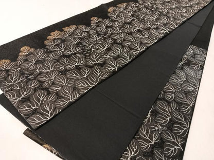 平和屋着物●六通柄袋帯　枝葉尽くし　黒地　金銀糸　鈴乃屋扱い　正絹　逸品　未使用　CABM3019vp