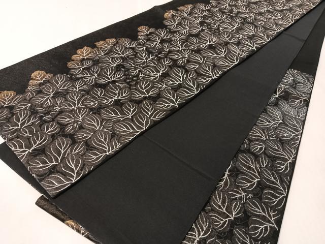 平和屋着物●六通柄袋帯　枝葉尽くし　黒地　金銀糸　鈴乃屋扱い　正絹　逸品　未使用　CABM3019vp