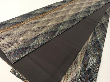 平和屋着物●全通柄　リボン織　間道　金糸　袋帯　正絹　逸品　CABM3021vp