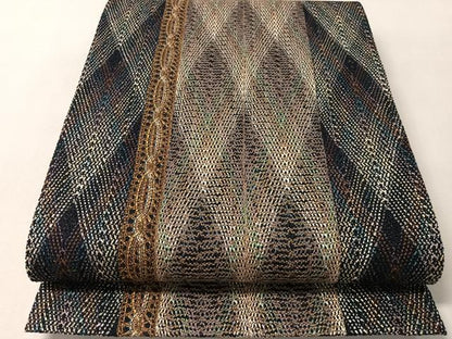 平和屋着物●全通柄　リボン織　間道　金糸　袋帯　正絹　逸品　CABM3021vp