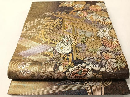 平和屋着物●太鼓柄袋帯　作家物　浩史高蒔絵　金銀彩　引箔　正絹　逸品　CABM3022vp