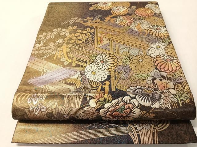 平和屋着物●太鼓柄袋帯　作家物　浩史高蒔絵　金銀彩　引箔　正絹　逸品　CABM3022vp