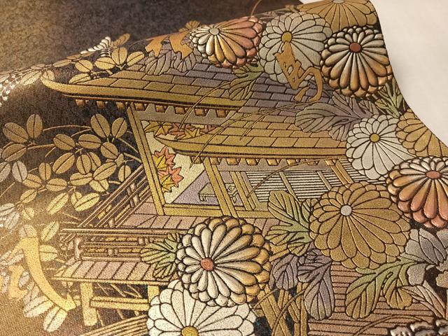 平和屋着物●太鼓柄袋帯　作家物　浩史高蒔絵　金銀彩　引箔　正絹　逸品　CABM3022vp