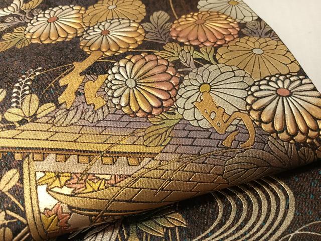 平和屋着物●太鼓柄袋帯　作家物　浩史高蒔絵　金銀彩　引箔　正絹　逸品　CABM3022vp