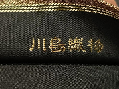 平和屋着物●西陣　川島織物　六通柄　本袋帯　色紙笹花文　黒地　金銀糸　正絹　逸品　CABM3030vp