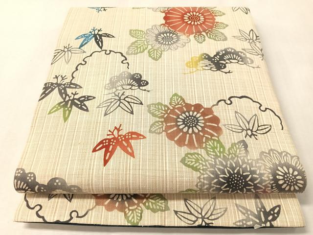 平和屋着物●全通柄　京袋帯　型染め　三勝謹製　三勝染　雪輪花文　綿　逸品　CABM3034vp