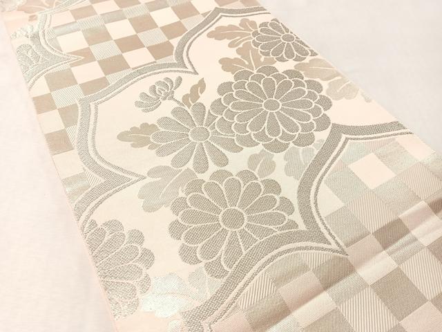平和屋着物●西陣　川島織物　六通柄　本袋帯　市松菊文　銀糸　正絹　逸品　CABM3035vp