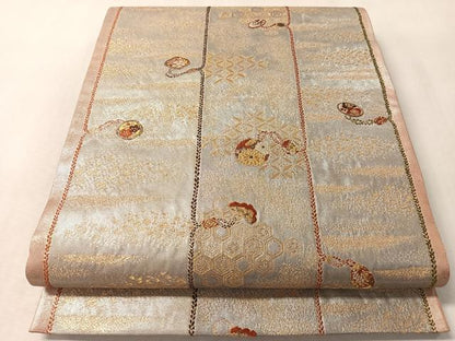 平和屋着物●西陣の名門　加納幸謹製　六通柄袋帯　唐織　漆紐蒔絵　金銀糸　正絹　逸品　未使用　CABM3039vp