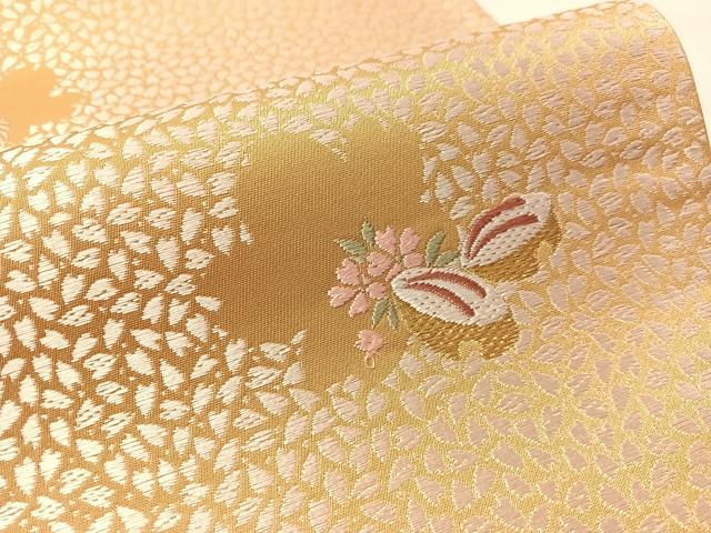 平和屋着物●六通柄袋帯　唐織　木履下駄　櫛　舞桜　金糸　さが美扱い　正絹　逸品　CABM3041vp