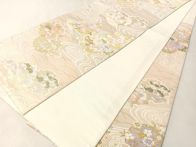 平和屋着物●一蔵コレクション　六通柄袋帯　唐織　流水雪輪花文　金糸　正絹　逸品　CABM3045vp
