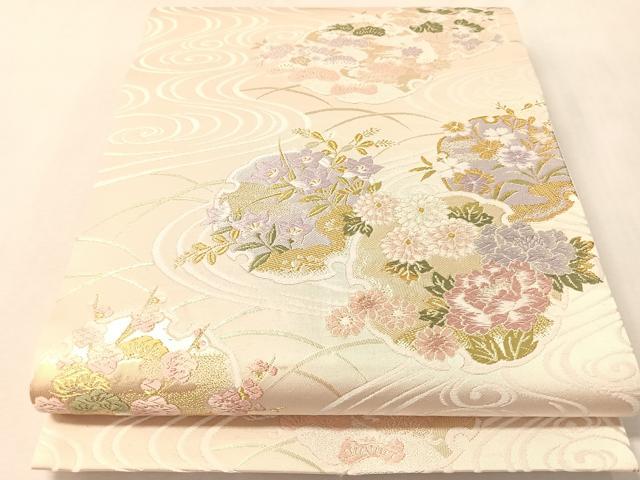 平和屋着物●一蔵コレクション　六通柄袋帯　唐織　流水雪輪花文　金糸　正絹　逸品　CABM3045vp