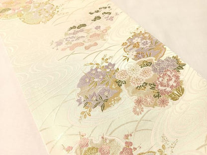 平和屋着物●一蔵コレクション　六通柄袋帯　唐織　流水雪輪花文　金糸　正絹　逸品　CABM3045vp