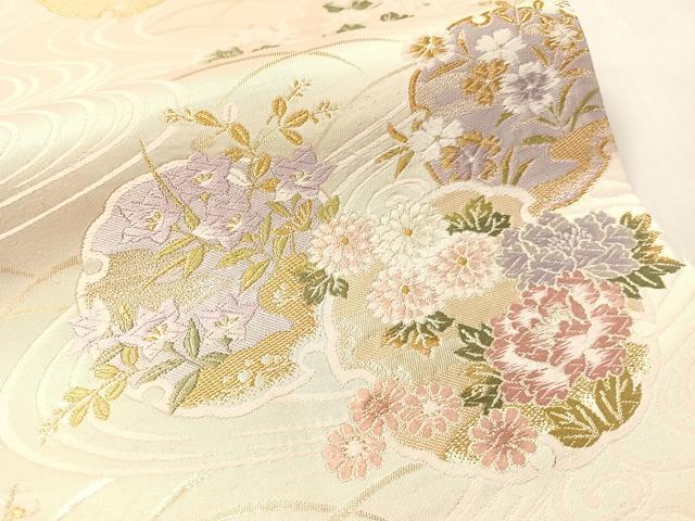 平和屋着物●一蔵コレクション　六通柄袋帯　唐織　流水雪輪花文　金糸　正絹　逸品　CABM3045vp