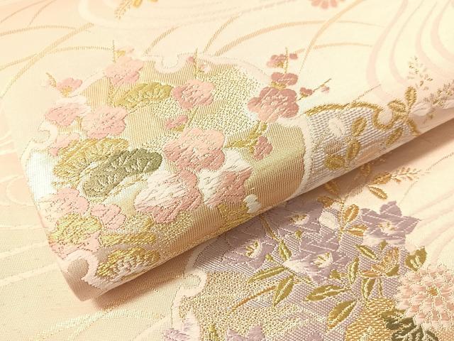 平和屋着物●一蔵コレクション　六通柄袋帯　唐織　流水雪輪花文　金糸　正絹　逸品　CABM3045vp