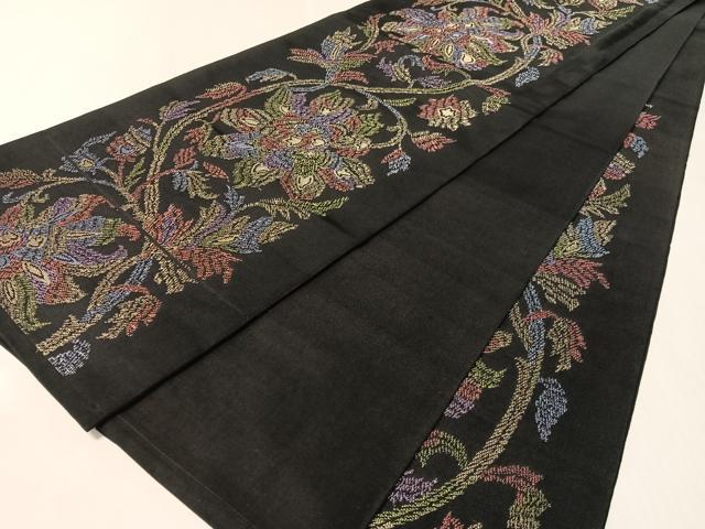 平和屋着物●六通柄　本袋帯　更紗唐草文　黒地　金糸　正絹　逸品　CABM3047vp