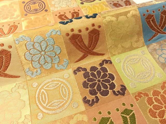 平和屋着物●西陣　川島織物　六通柄　本袋帯　唐織　市松吉祥花文　金糸　正絹　逸品　CABM3049vp