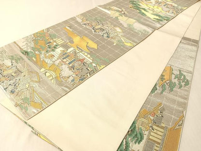 平和屋着物●西陣　川島織物　プラチナ　六通柄　本袋帯　源氏物語絵図　正絹　逸品　CABM3054vp