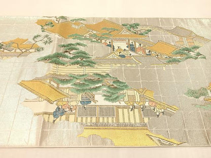 平和屋着物●西陣　川島織物　プラチナ　六通柄　本袋帯　源氏物語絵図　正絹　逸品　CABM3054vp