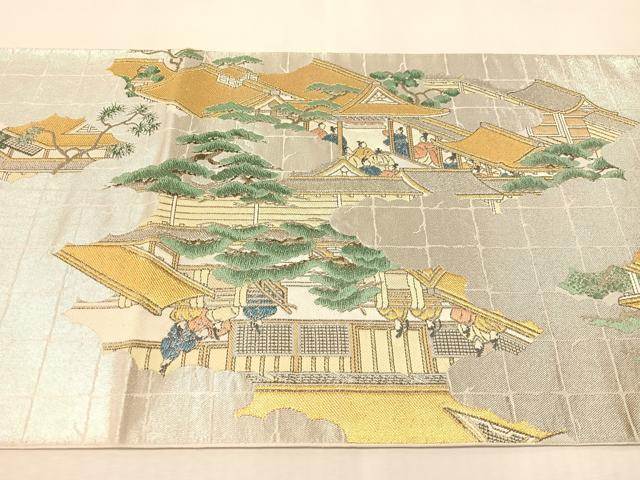 平和屋着物●西陣　川島織物　プラチナ　六通柄　本袋帯　源氏物語絵図　正絹　逸品　CABM3054vp