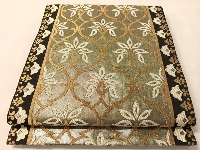 平和屋着物●西陣　川島織物　六通柄　本袋帯　花間道　黒地　金糸　正絹　逸品　CABM3056vp