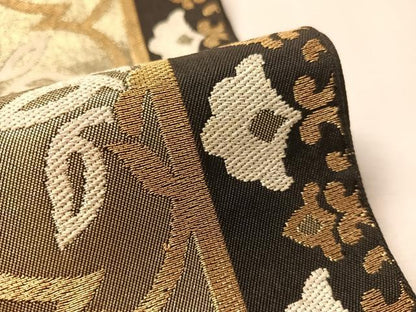 平和屋着物●西陣　川島織物　六通柄　本袋帯　花間道　黒地　金糸　正絹　逸品　CABM3056vp