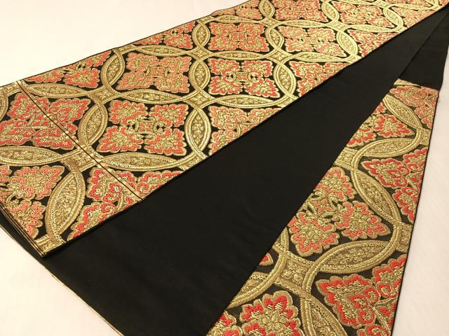 平和屋着物●西陣　川島織物　六通柄　本袋帯　七宝花文　黒地　金糸　正絹　逸品　CABM3063vp