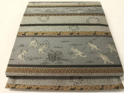 平和屋着物●全通柄袋帯　遊織紹巴　鳥獣戯画　三越扱い　正絹　逸品　CABM3068vp