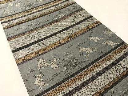 平和屋着物●全通柄袋帯　遊織紹巴　鳥獣戯画　三越扱い　正絹　逸品　CABM3068vp