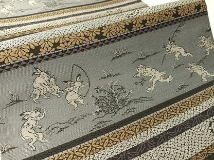 平和屋着物●全通柄袋帯　遊織紹巴　鳥獣戯画　三越扱い　正絹　逸品　CABM3068vp