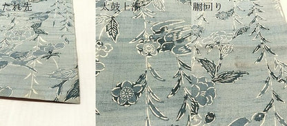 平和屋着物●全通柄　京袋帯　紬地　型染め　枝垂れ花鳥文　正絹　逸品　CABM3069vp