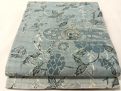 平和屋着物●全通柄　京袋帯　紬地　型染め　枝垂れ花鳥文　正絹　逸品　CABM3069vp