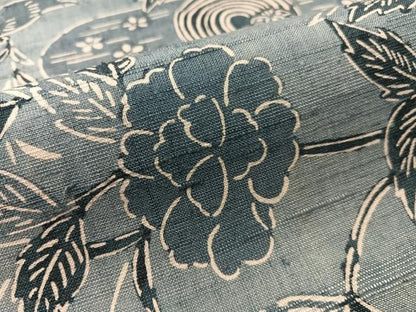 平和屋着物●全通柄　京袋帯　紬地　型染め　枝垂れ花鳥文　正絹　逸品　CABM3069vp