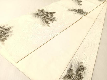 平和屋着物●六通柄袋帯　手描き　ふくれ織　風景文　正絹　逸品　CABM3070vp