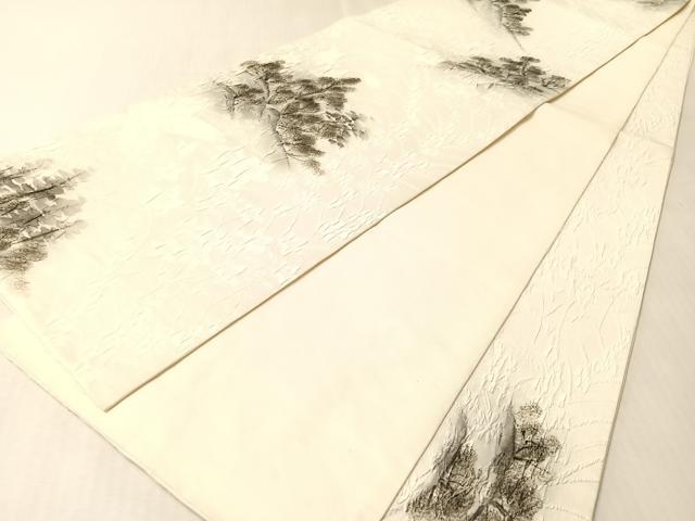 平和屋着物●六通柄袋帯　手描き　ふくれ織　風景文　正絹　逸品　CABM3070vp