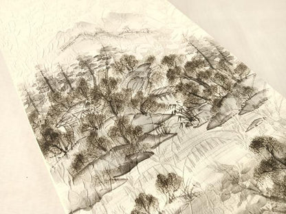 平和屋着物●六通柄袋帯　手描き　ふくれ織　風景文　正絹　逸品　CABM3070vp
