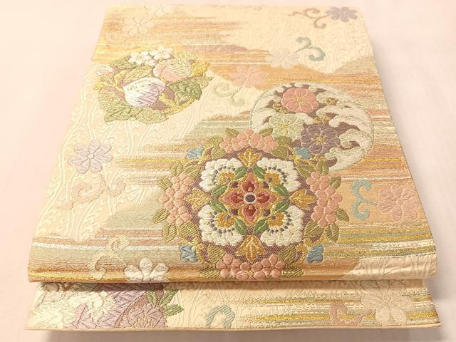 平和屋着物●六通柄袋帯　唐織　立波霞花丸文　金銀糸　正絹　逸品　CABM3073vp