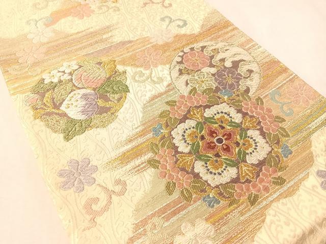 平和屋着物●六通柄袋帯　唐織　立波霞花丸文　金銀糸　正絹　逸品　CABM3073vp