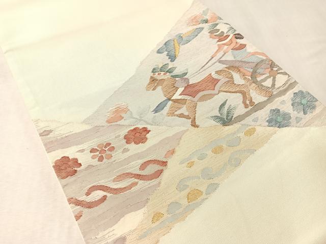 平和屋着物●太鼓柄袋帯　すくい織　切嵌人物文　金糸　正絹　逸品　CABM3075vp