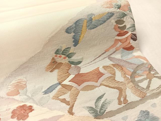 平和屋着物●太鼓柄袋帯　すくい織　切嵌人物文　金糸　正絹　逸品　CABM3075vp
