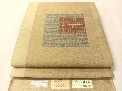 平和屋着物●本場筑前博多織　六通柄袋帯　協和織工場謹製　抽象文　金糸　博多金ラベル　証紙付き　正絹　逸品　CABM3082vp