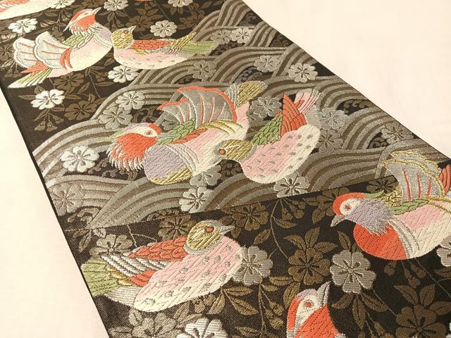 平和屋着物●西陣の名門　本家加納　六通柄袋帯　唐織　鴛鴦枝垂れ花文　金銀糸　正絹　逸品　CABM3084vp