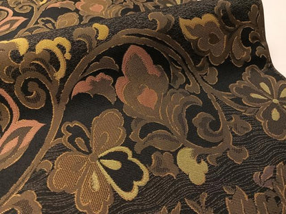 平和屋着物●両面　全通柄　本袋帯　花唐草文　黒地　正絹　逸品　CABM3087vp