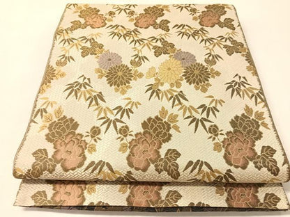 平和屋着物●両面　全通柄　本袋帯　花唐草文　黒地　正絹　逸品　CABM3087vp