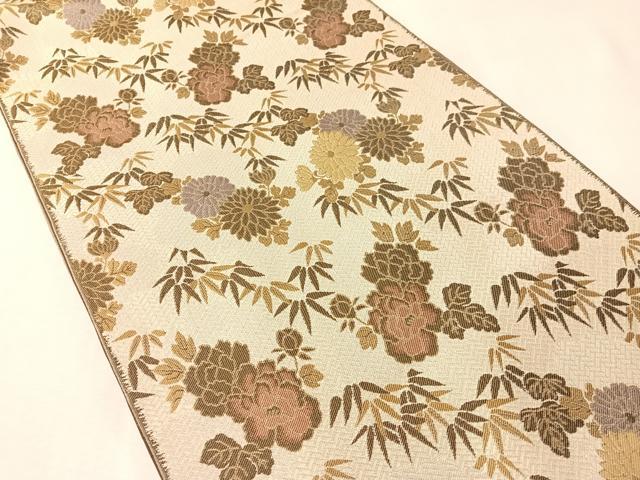 平和屋着物●両面　全通柄　本袋帯　花唐草文　黒地　正絹　逸品　CABM3087vp