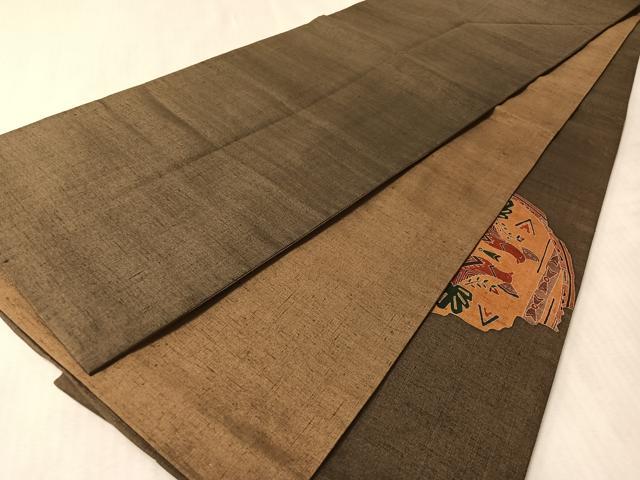平和屋着物●太鼓柄袋帯　紬地　双鳥花文　正絹　逸品　CABM3088vp