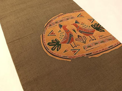 平和屋着物●太鼓柄袋帯　紬地　双鳥花文　正絹　逸品　CABM3088vp