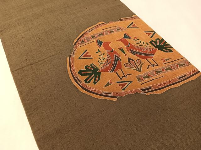 平和屋着物●太鼓柄袋帯　紬地　双鳥花文　正絹　逸品　CABM3088vp