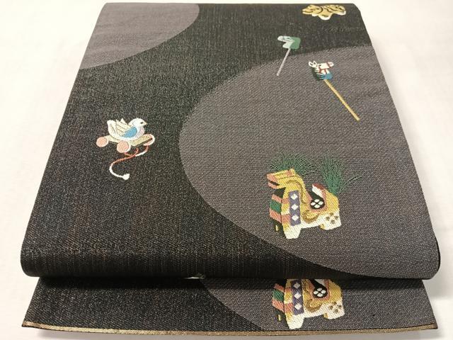 平和屋着物●六通柄袋帯　玩具文　金糸　正絹　逸品　CABM3101vp